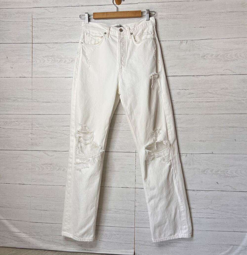 Revolve Agolde Jeans Womens Size 25 White 90's Fit Button Fly Destroyed Detail